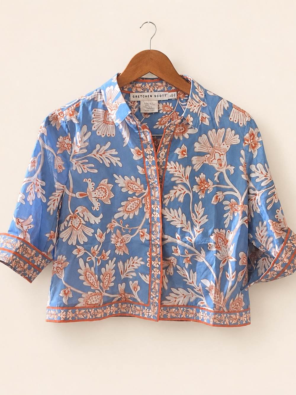 Gretchen Scott Floral Border Print Button-Down Top L